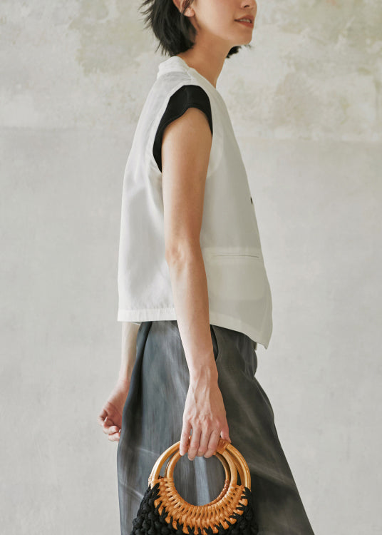 Modern Khaki V Neck Button Cotton Vest Sleeveless