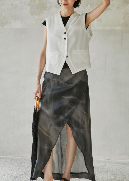 Modern Khaki V Neck Button Cotton Vest Sleeveless