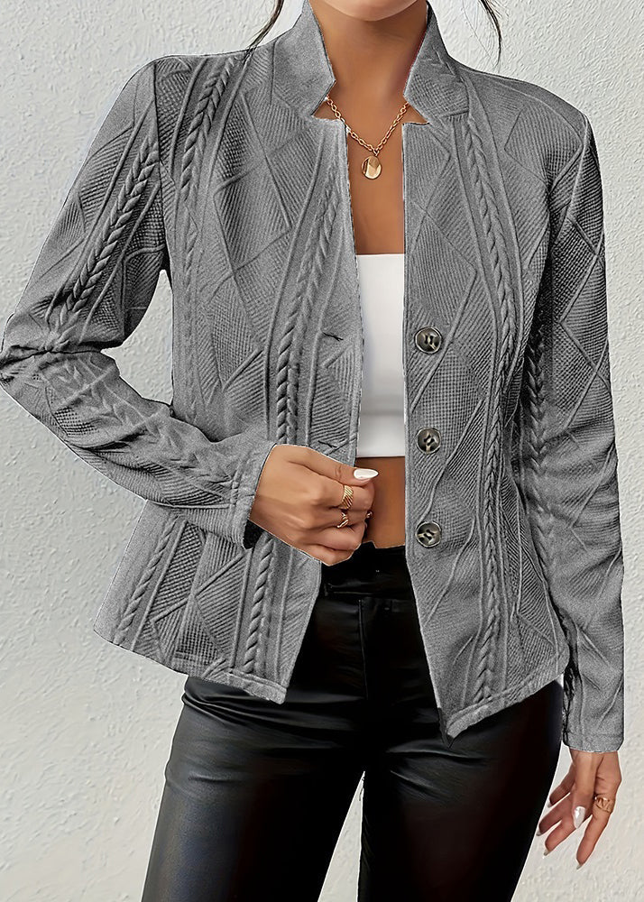 Modern Light Grey Stand Collar Button Cotton Suit Coats Fall