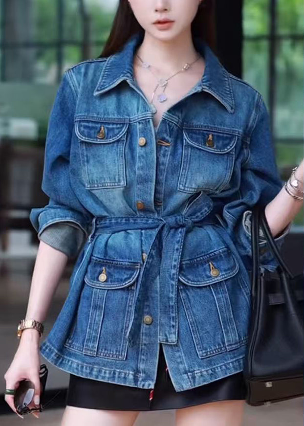 Modern Navy Tunic With Pockets Denim Jacket Fall