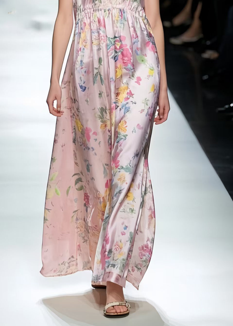 Modern Pink Print Silk Vacation Dresses Cinched Sleeveless