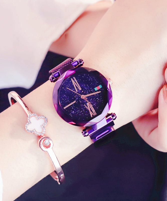 Modern Purple Alloy Zircon Quartz Movement Waterproof Watch
