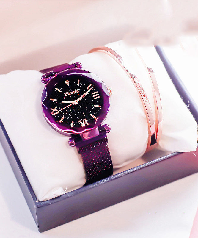 Modern Purple Alloy Zircon Quartz Movement Waterproof Watch