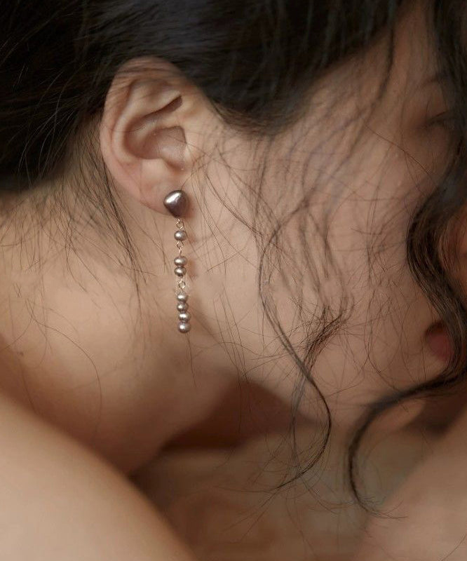 Modern Purple Metal Asymmetrical Pearl Drop Earrings