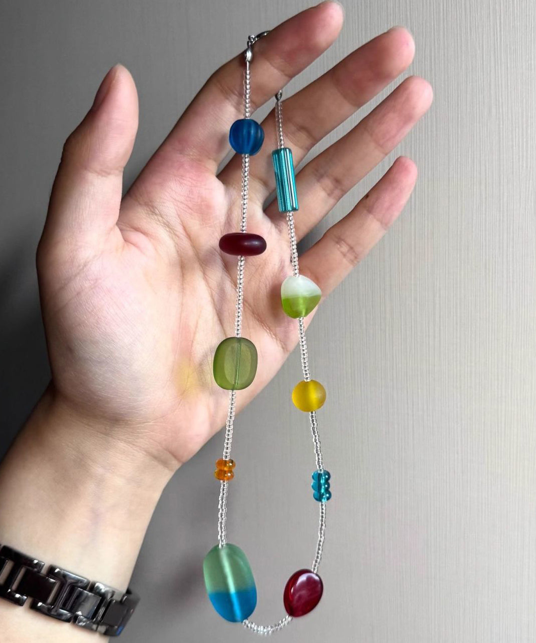 Modern Rainbow Alloy Asymmetrical Beads Gratuated Bead Necklace