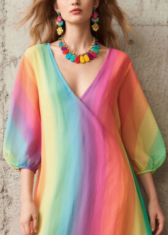 Modern Rainbow Oversized Patchwork Chiffon Dresses Summer