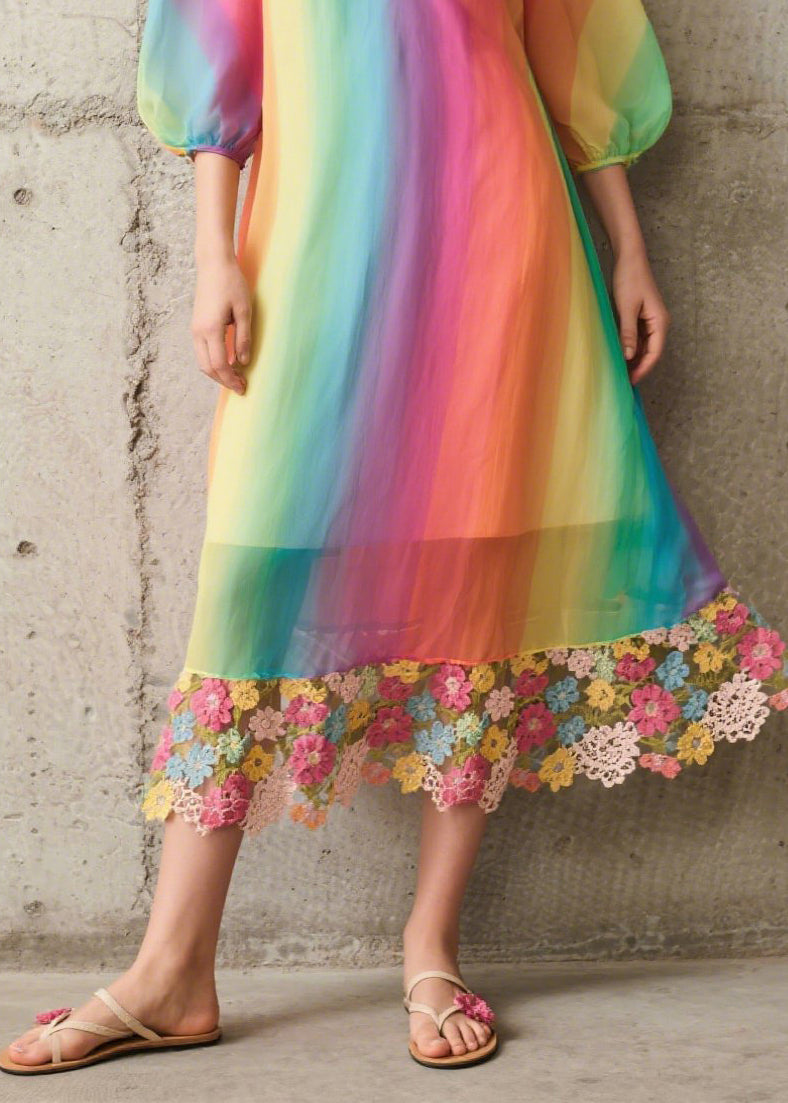Modern Rainbow Oversized Patchwork Chiffon Dresses Summer