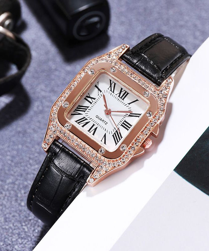 Modern Red Leather Inlaid Zircon Quartz Movement Watches