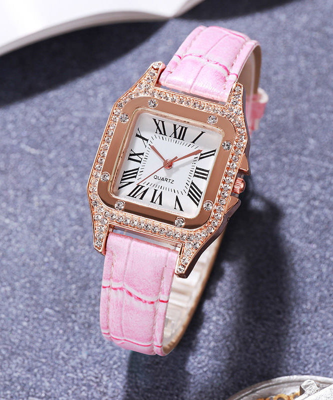 Modern Red Leather Inlaid Zircon Quartz Movement Watches