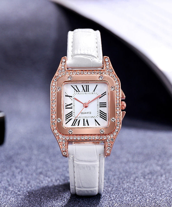 Modern Red Leather Inlaid Zircon Quartz Movement Watches