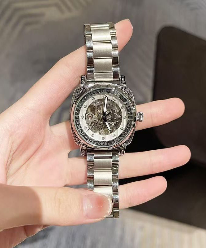 Modern Silk Stainless Steel Patchwork PU Hollow Out Machinery Watches