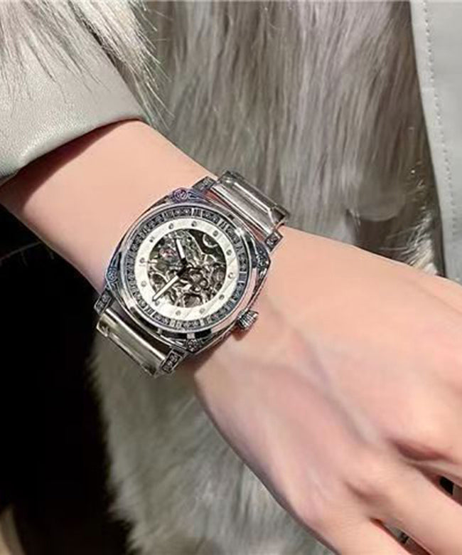Modern Silk Stainless Steel Patchwork PU Hollow Out Machinery Watches