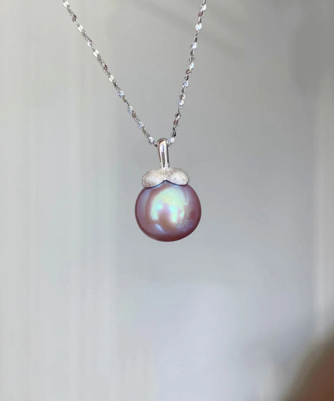 Modern Silk Sterling Silver Zircon Pearl Small Mountain Pendant Necklace
