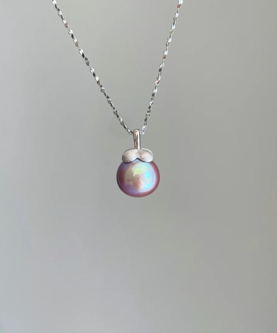Modern Silk Sterling Silver Zircon Pearl Small Mountain Pendant Necklace