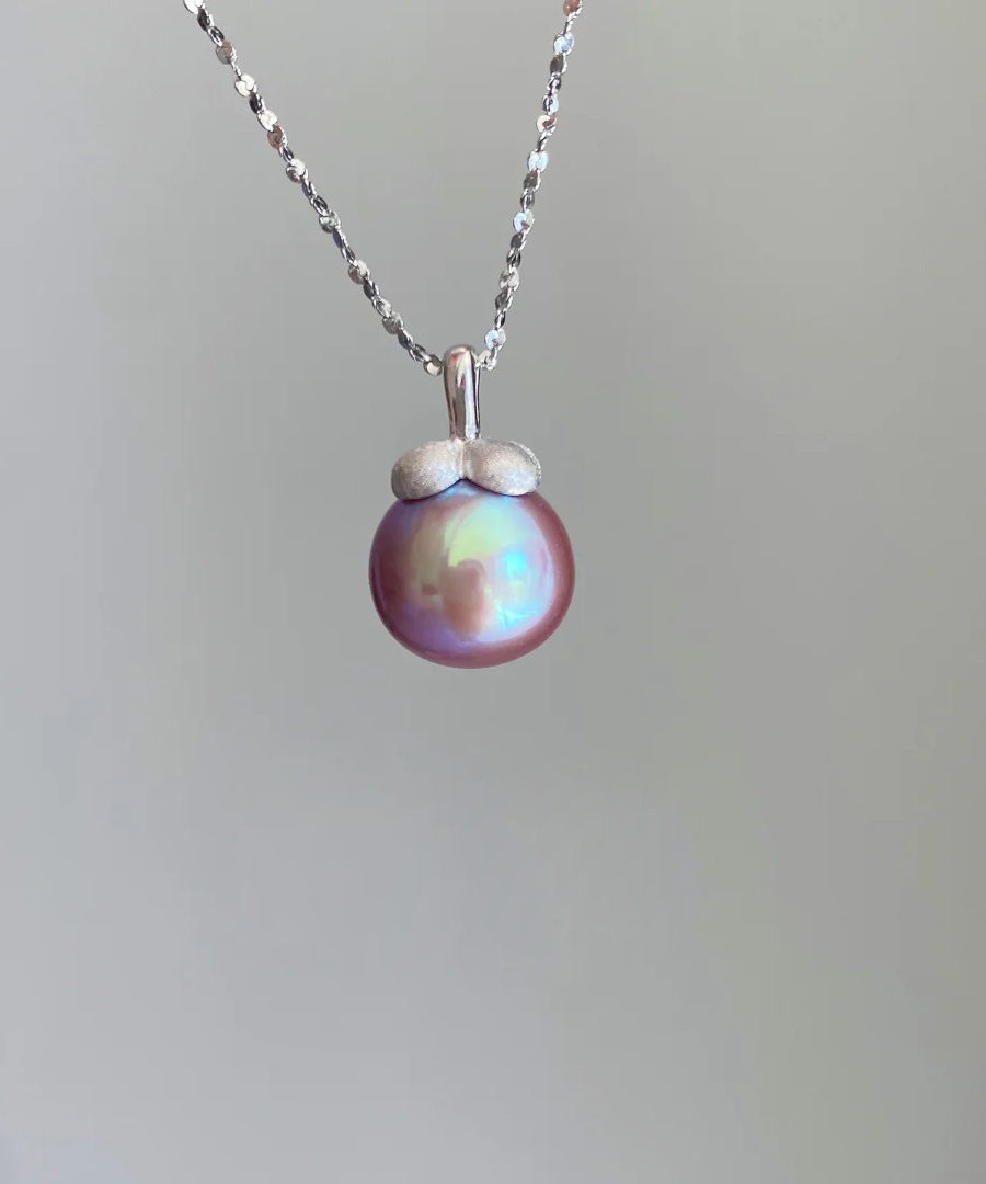 Modern Silk Sterling Silver Zircon Pearl Small Mountain Pendant Necklace