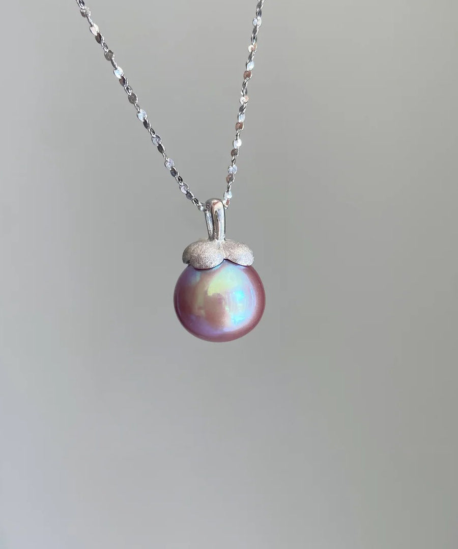 Modern Silk Sterling Silver Zircon Pearl Small Mountain Pendant Necklace