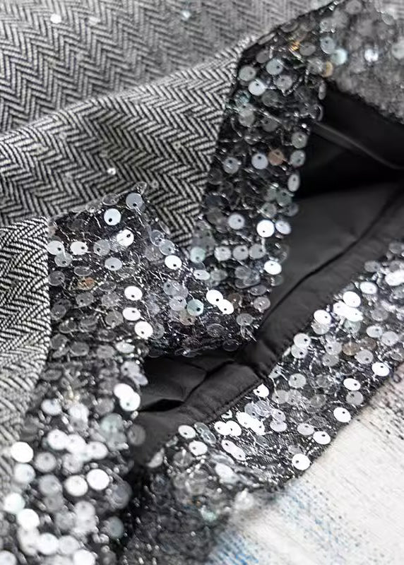 Modern Silver Grey Sequins Patchwork Cotton Skirt Fall