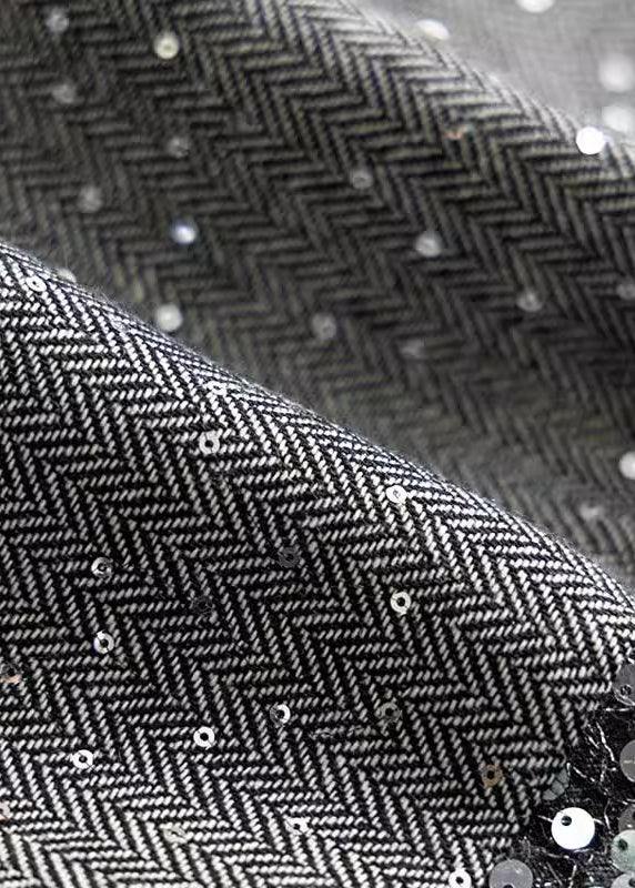 Modern Silver Grey Sequins Patchwork Cotton Skirt Fall