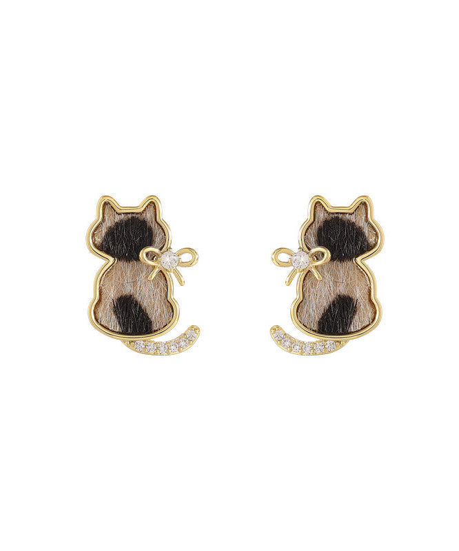 Modern Srerling Silver Overgild Zircon Little Cats Stud Earrings