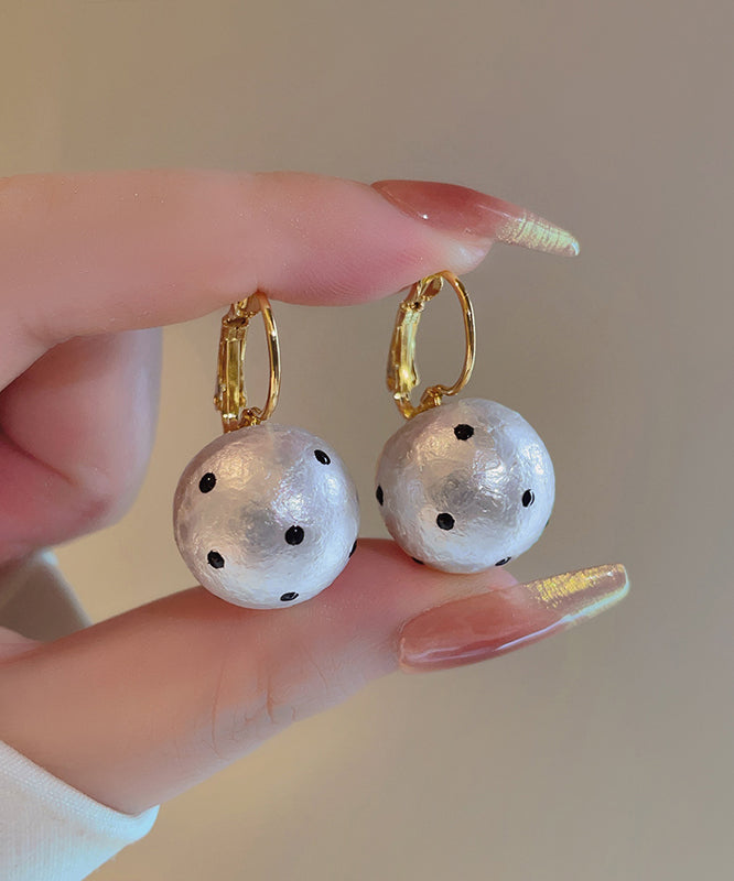 Modern White Copper Alloy Dot Cotton Pearl Hoop Earrings