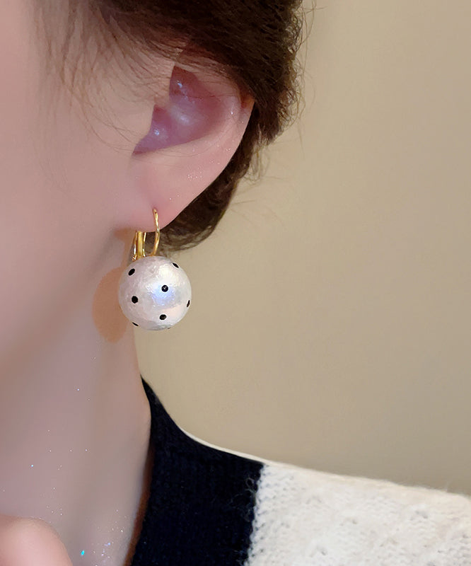 Modern White Copper Alloy Dot Cotton Pearl Hoop Earrings