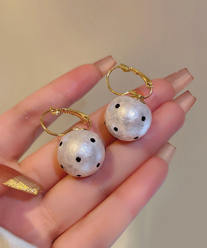 Modern White Copper Alloy Dot Cotton Pearl Hoop Earrings
