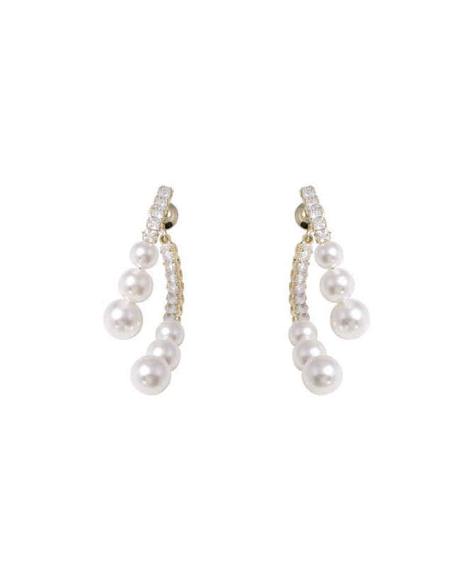 Modern White Copper Zircon Pearl Tassel Hoop Earring