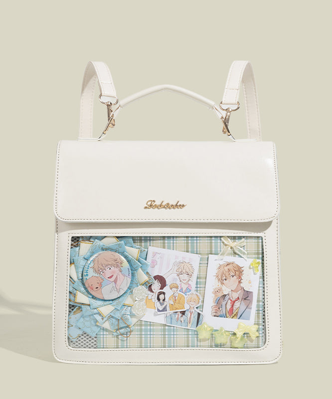 Modern White Print Solid Durable Faux Leather Backpack Bag