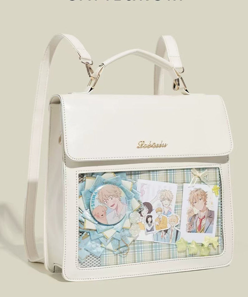 Modern White Print Solid Durable Faux Leather Backpack Bag