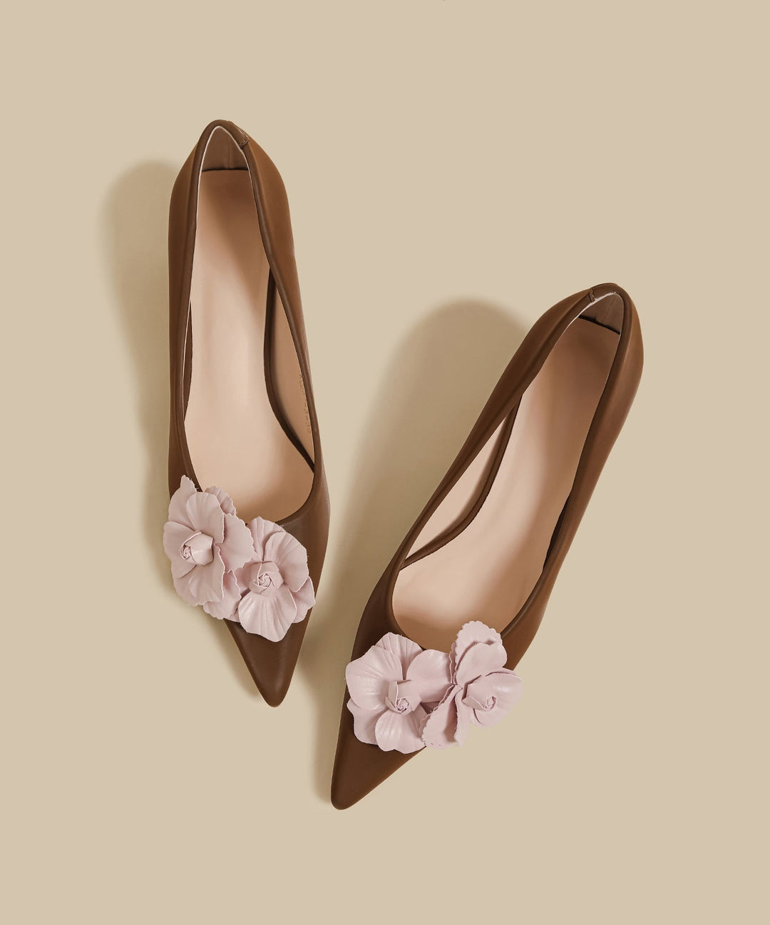 Mulberry Faux Leather Splicing High Heel Shoes Floral Pointed Toe