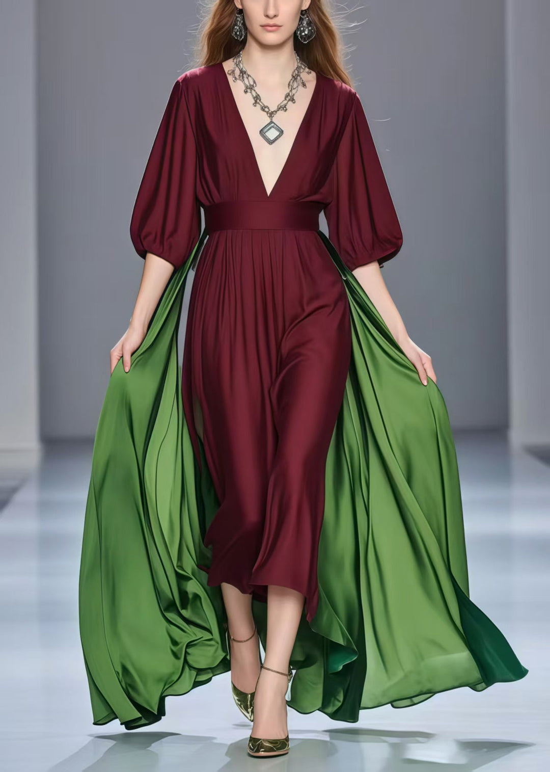 Mulberry Patchwork Silk Dresses Cinched Exra Large Hem Summer