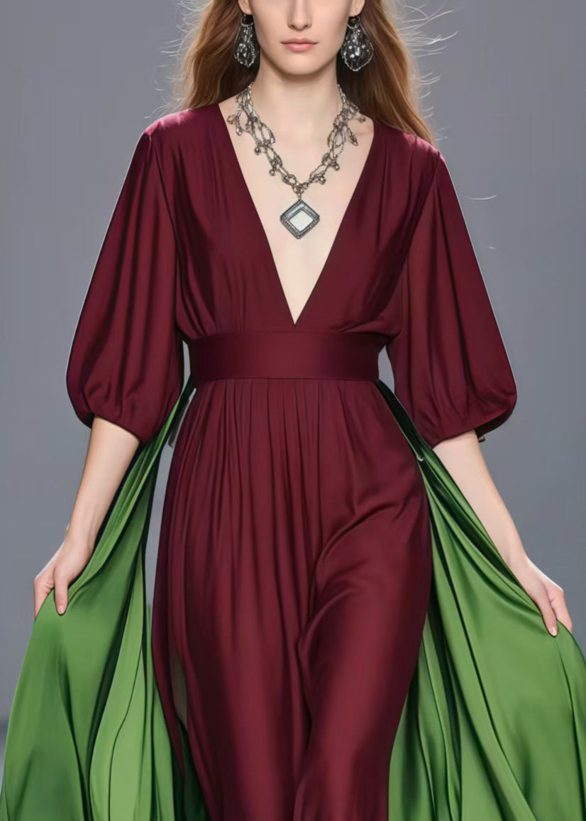 Mulberry Patchwork Silk Dresses Cinched Exra Large Hem Summer