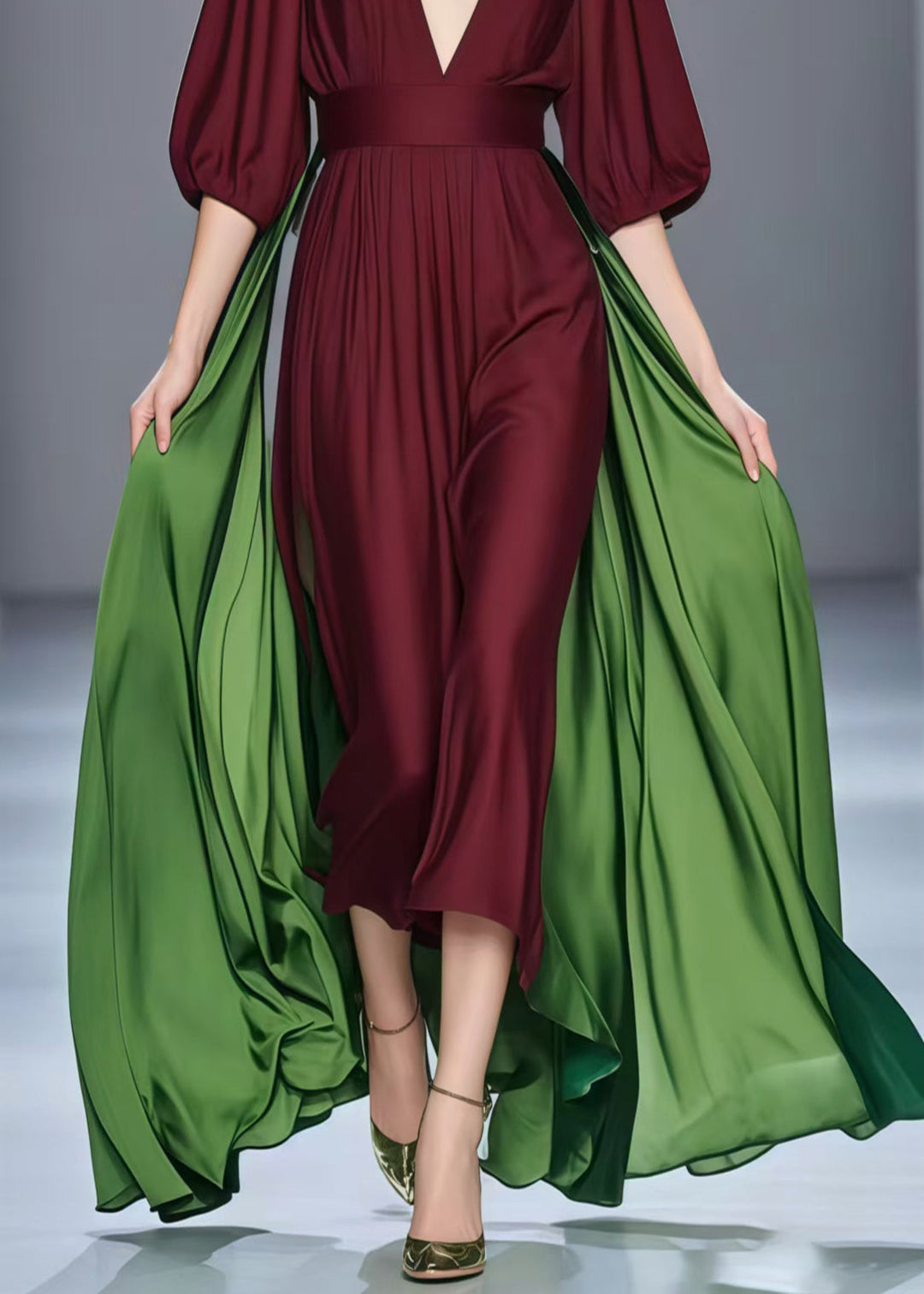 Mulberry Patchwork Silk Dresses Cinched Exra Large Hem Summer