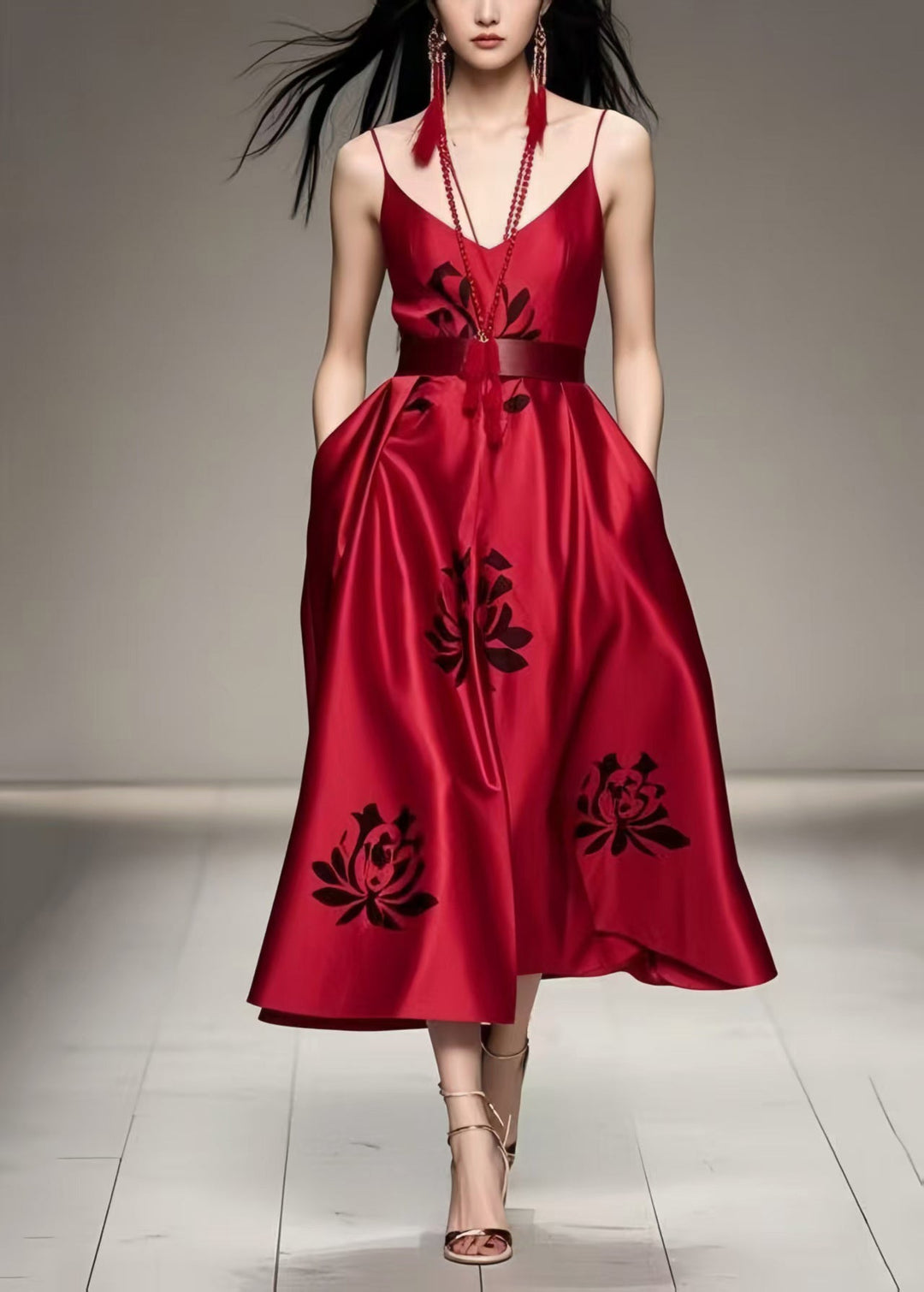 Mulberry Print Silk Cami Dress Cinched Summer