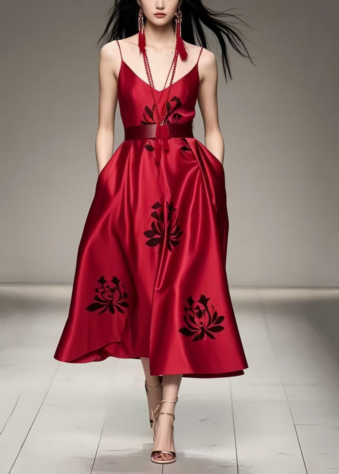 Mulberry Print Silk Cami Dress Cinched Summer