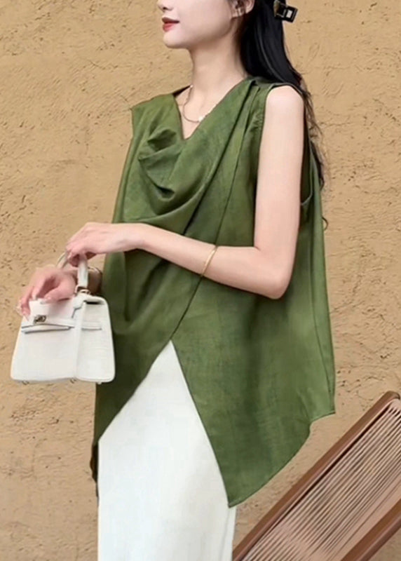 Natural Green Asymmetrical Solid Shirt Summer