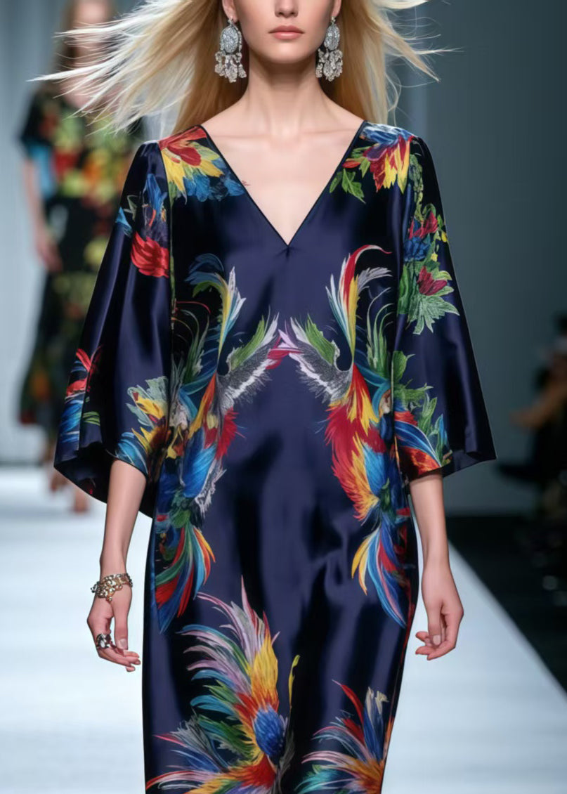 Navy Patchwork Lace Dress Oversized Phoenix Print Summer