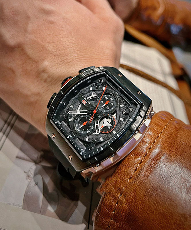 New Black Silicone Rubber Alloy Reinforced Glass Watches