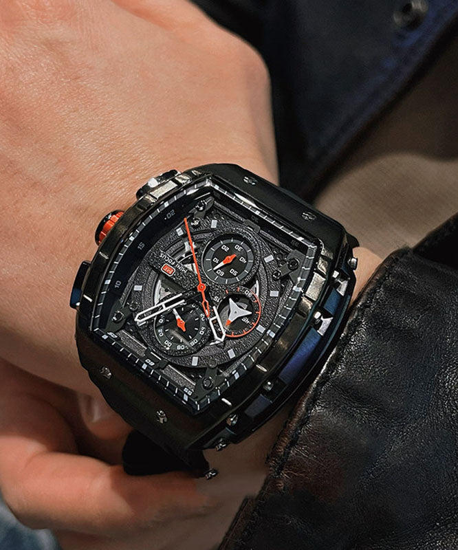 New Black Silicone Rubber Alloy Reinforced Glass Watches