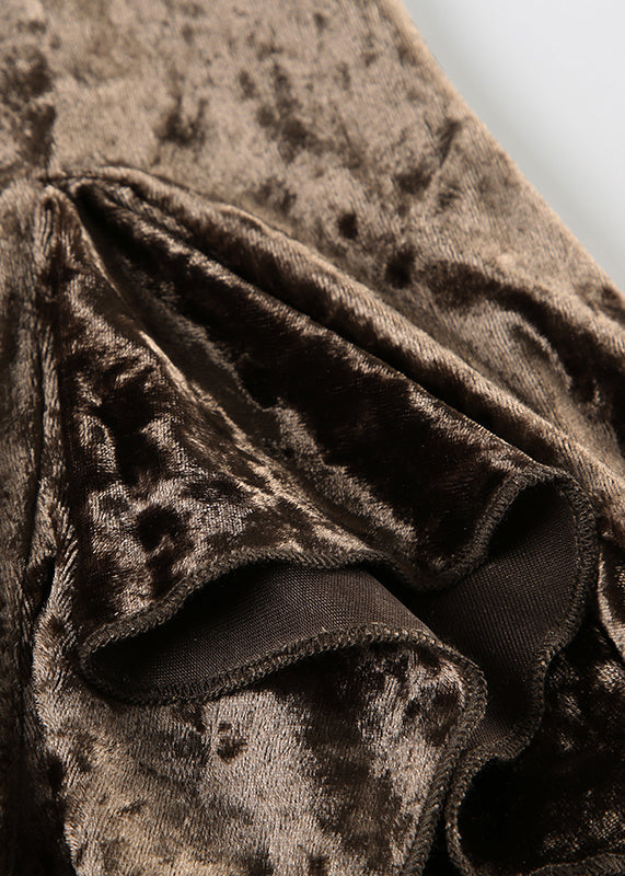 New Brown Asymmetrical Elastic Waist Silk Velvet Skirt Summer