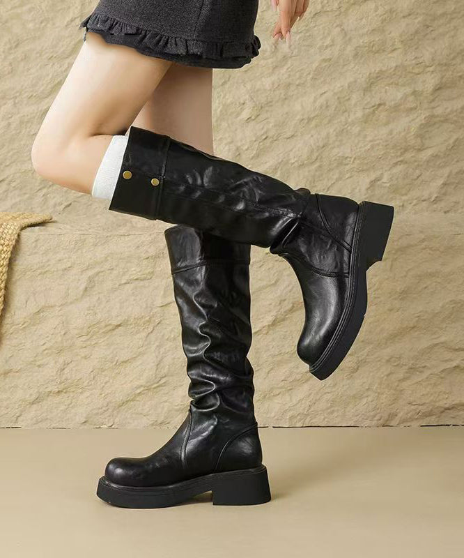 New Brown Faux Leather Wrinkled Splicing Boots