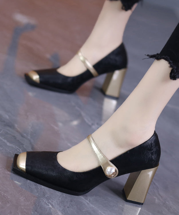 New Buckle Strap Splicing Chunky High Heels Silver Faux Leather