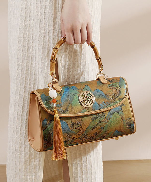 New Chinese Style Tassel Print Calf Leather Tote Bag