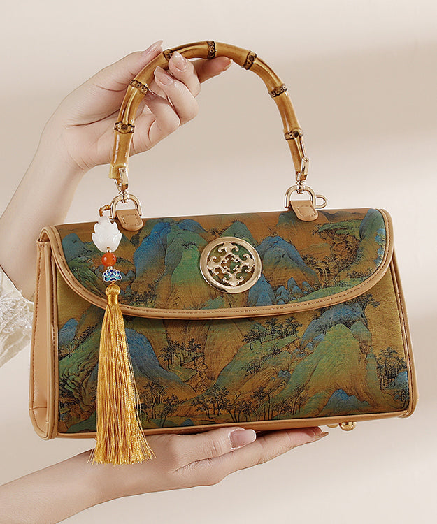 New Chinese Style Tassel Print Calf Leather Tote Bag