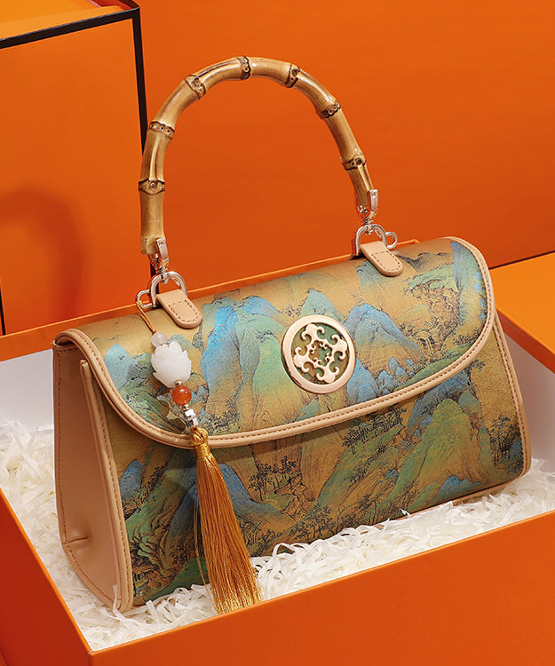 New Chinese Style Tassel Print Calf Leather Tote Bag