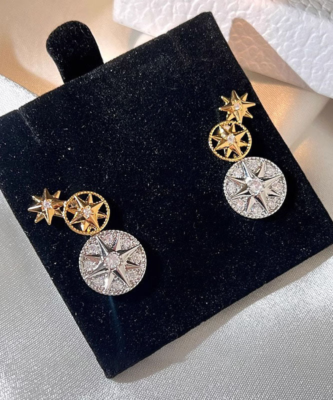 New Colorblock Copper Overgild Eight Pointed Star Stud Earrings