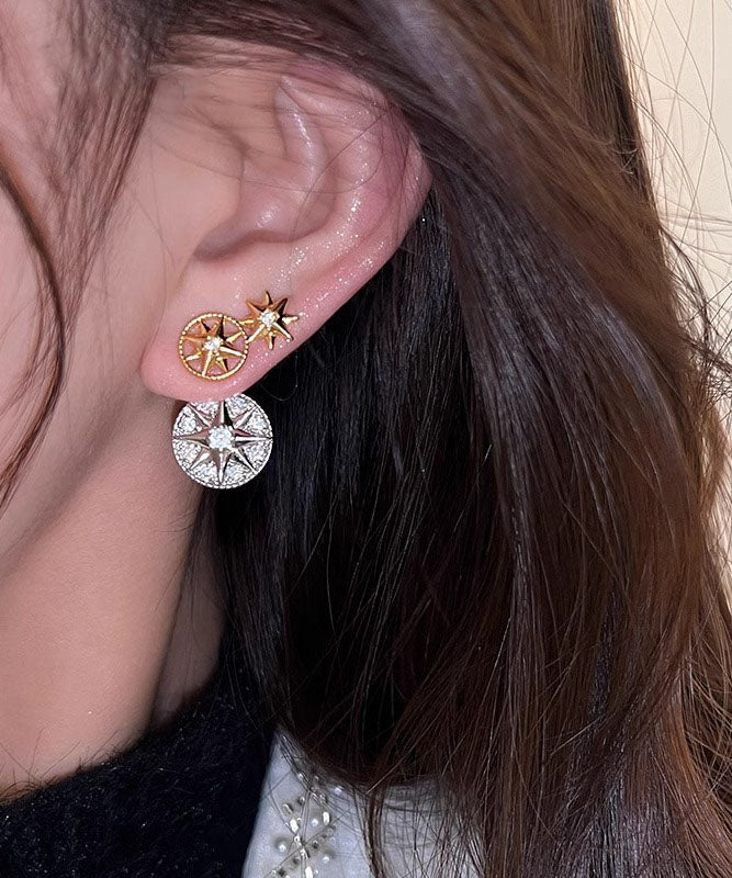 New Colorblock Copper Overgild Eight Pointed Star Stud Earrings