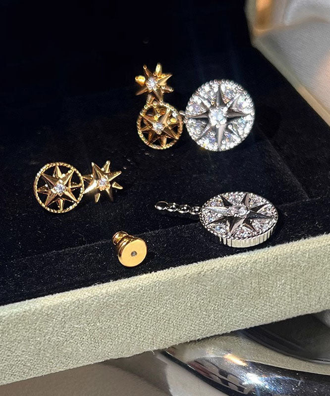 New Colorblock Copper Overgild Eight Pointed Star Stud Earrings