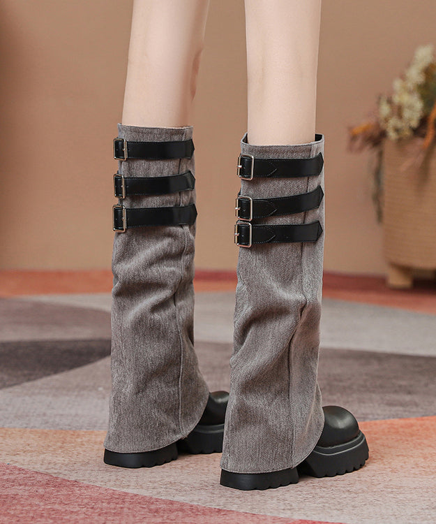 New Faux Leather Splicing Denim Fabric Platform Boots