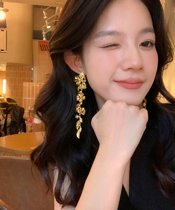 New Gold Copper Overgild Floral Tassel Drop Earrings